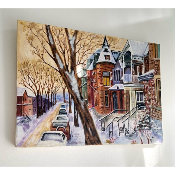 Vintage Signed Winter Scene Painting - Picture 2 of 9